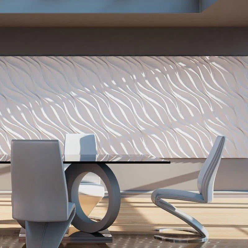 WAVES Gypsum 3D Wall Panels in white colour dining room interior cropped DecorMania.eu