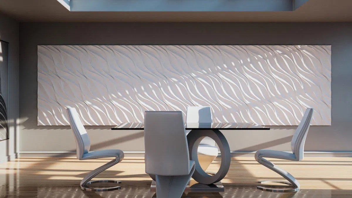 WAVES Gypsum 3D Wall Panels in white dining room interior DecorMania.eu