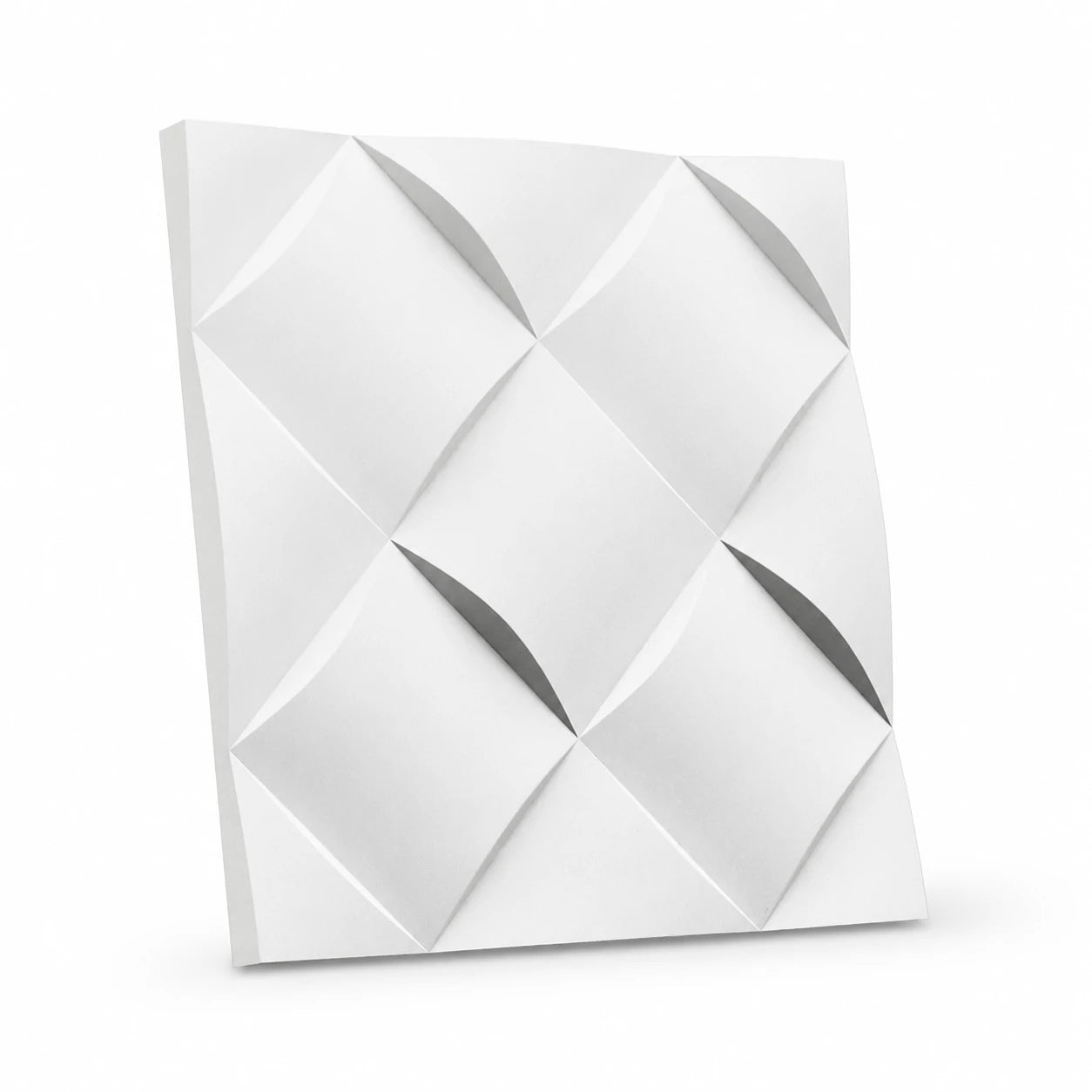 White WICKER gypsum 3D wall panel measuring 50 × 50 cm, displayed on a white background with a soft natural shadow
