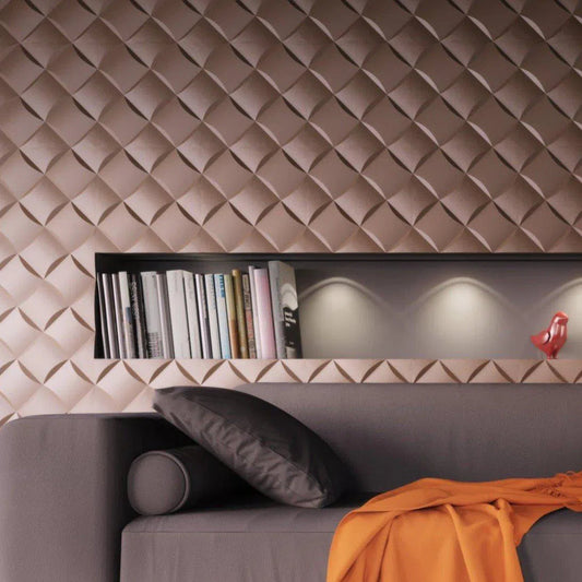 WICKER Gypsum 3D Wall Panels metallic accent wall closeup DecorMania.eu