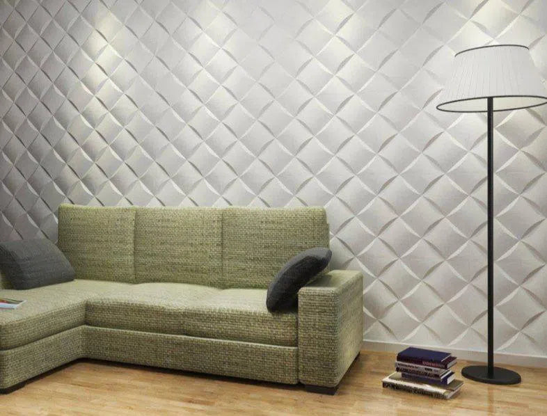 WICKER Gypsum 3D Wall Panels white accent wall in living room DecorMania.eu
