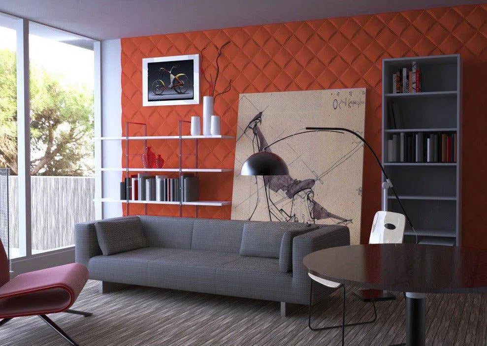 WICKER Gypsum 3D Wall Panels red accent wall in living room interior DecorMania.eu