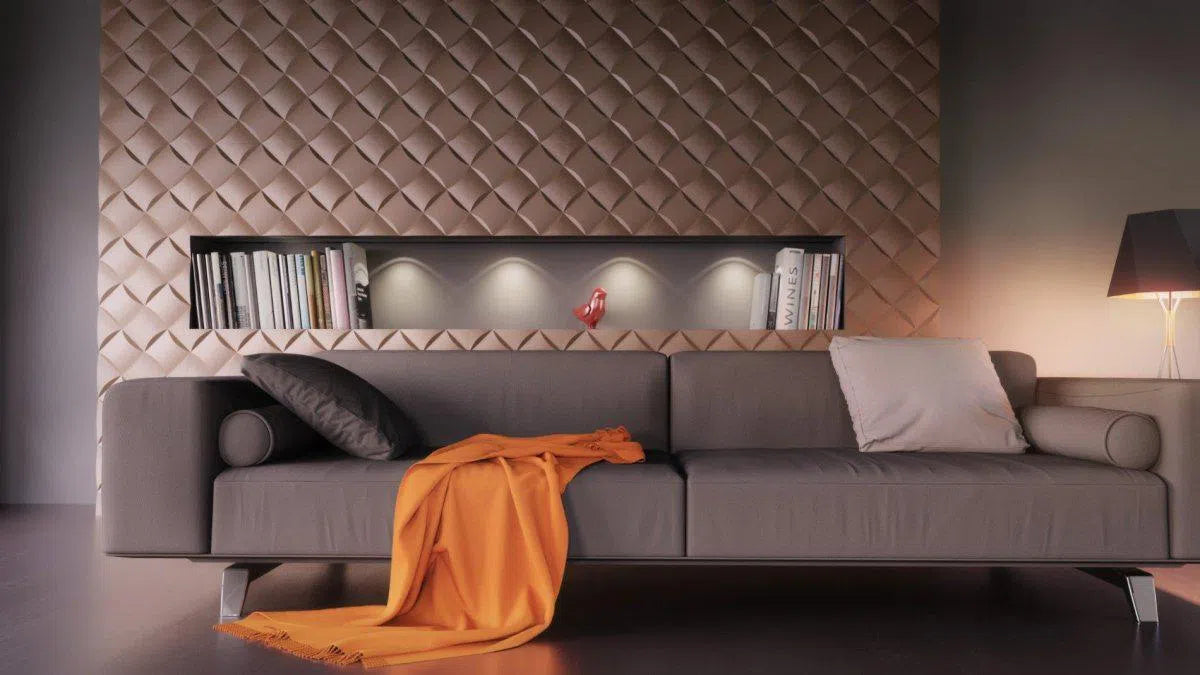 WICKER Gypsum 3D Wall Panels accent wall in living room interior DecorMania.eu