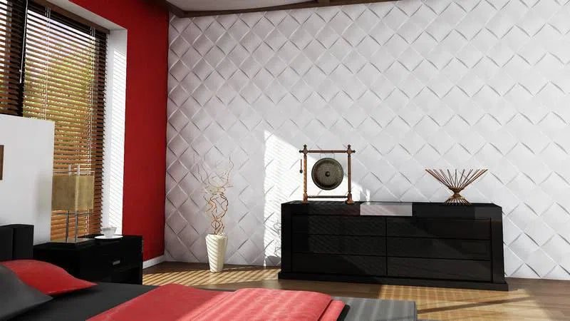 WICKER Gypsum 3D Wall Panels  accent wall in bedroom interior DecorMania.eu