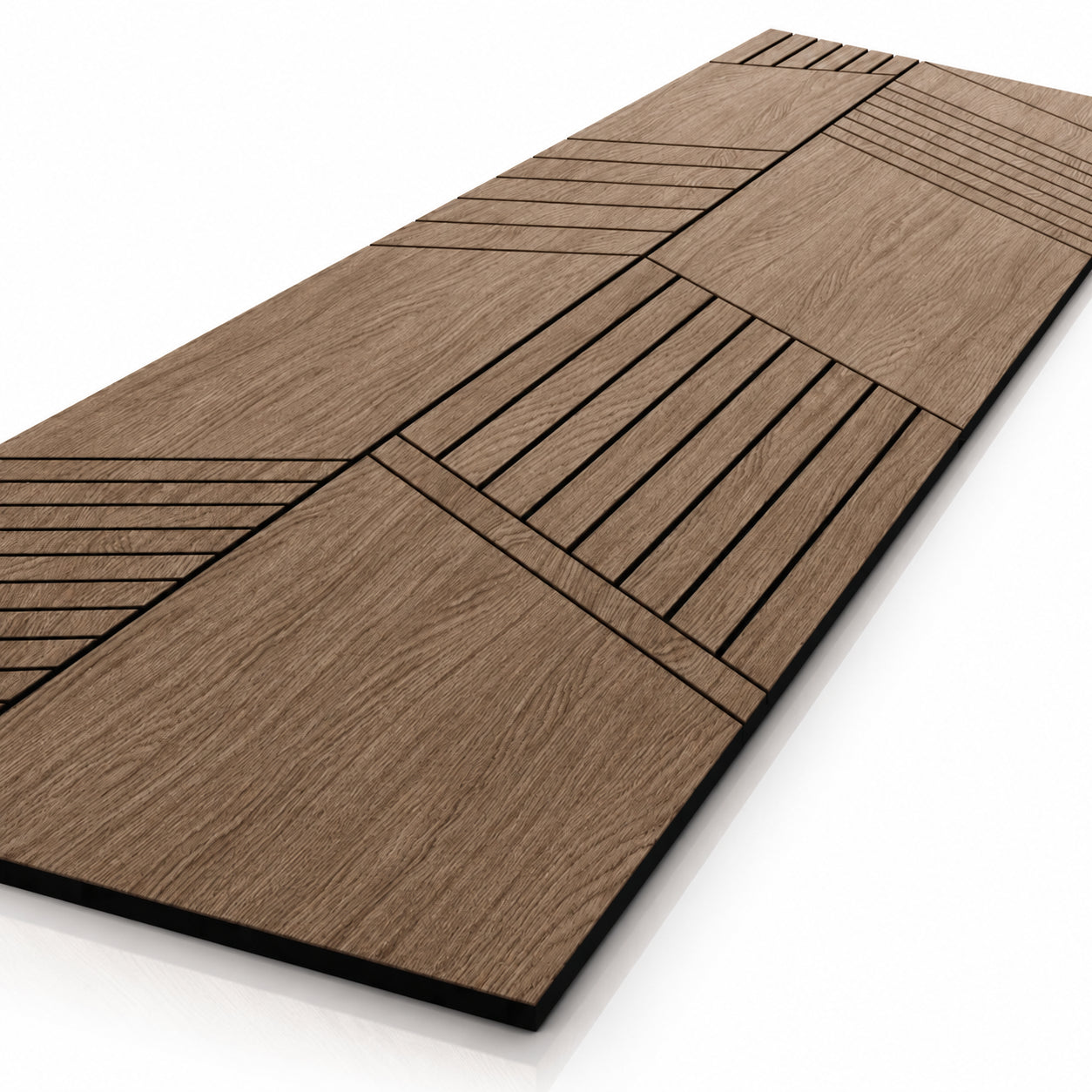 Close-up of Walnut GrooveCraft Model 12 MDF panel with geometric milled design