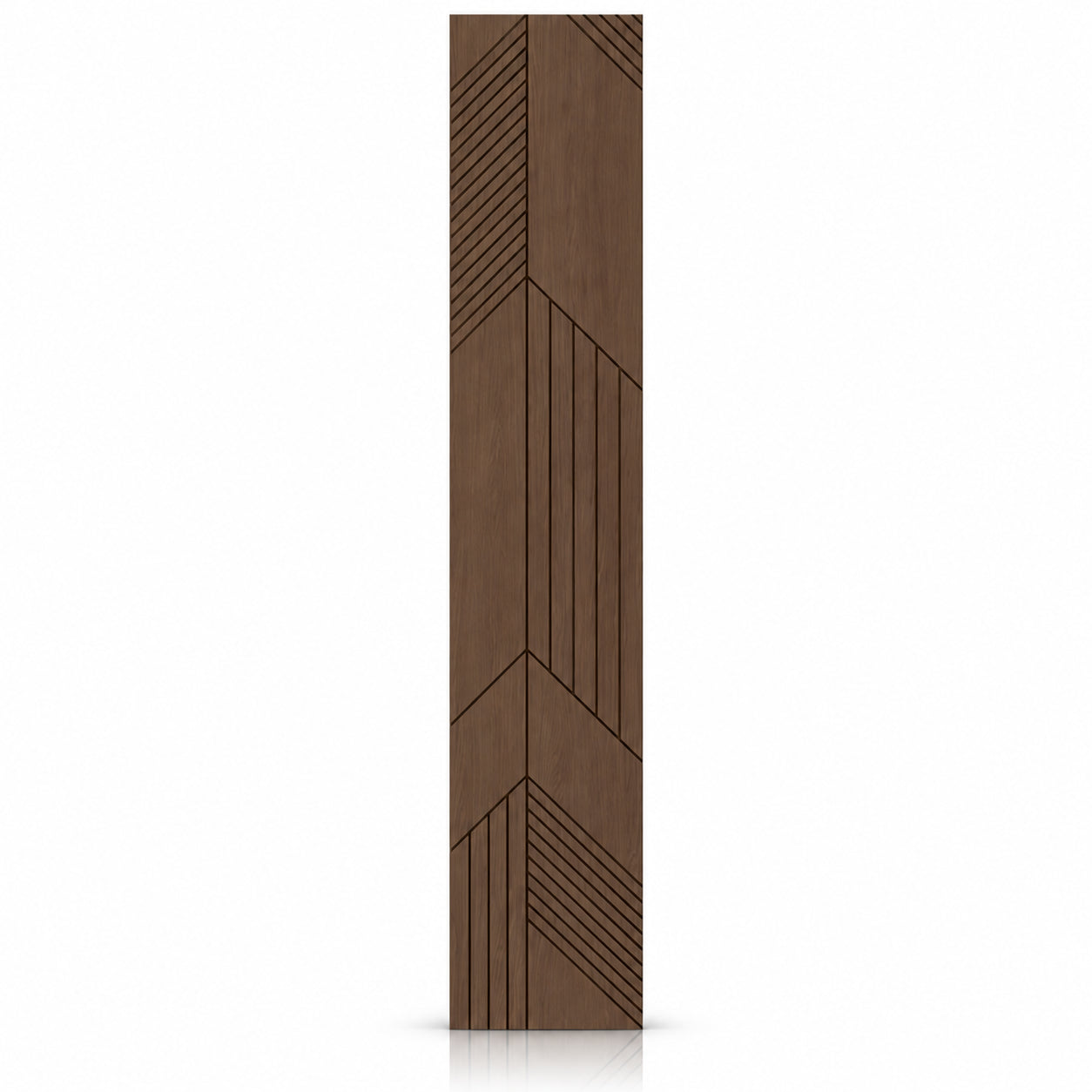 Close-up of Walnut GrooveCraft Model 15 MDF panel with geometric milled pattern