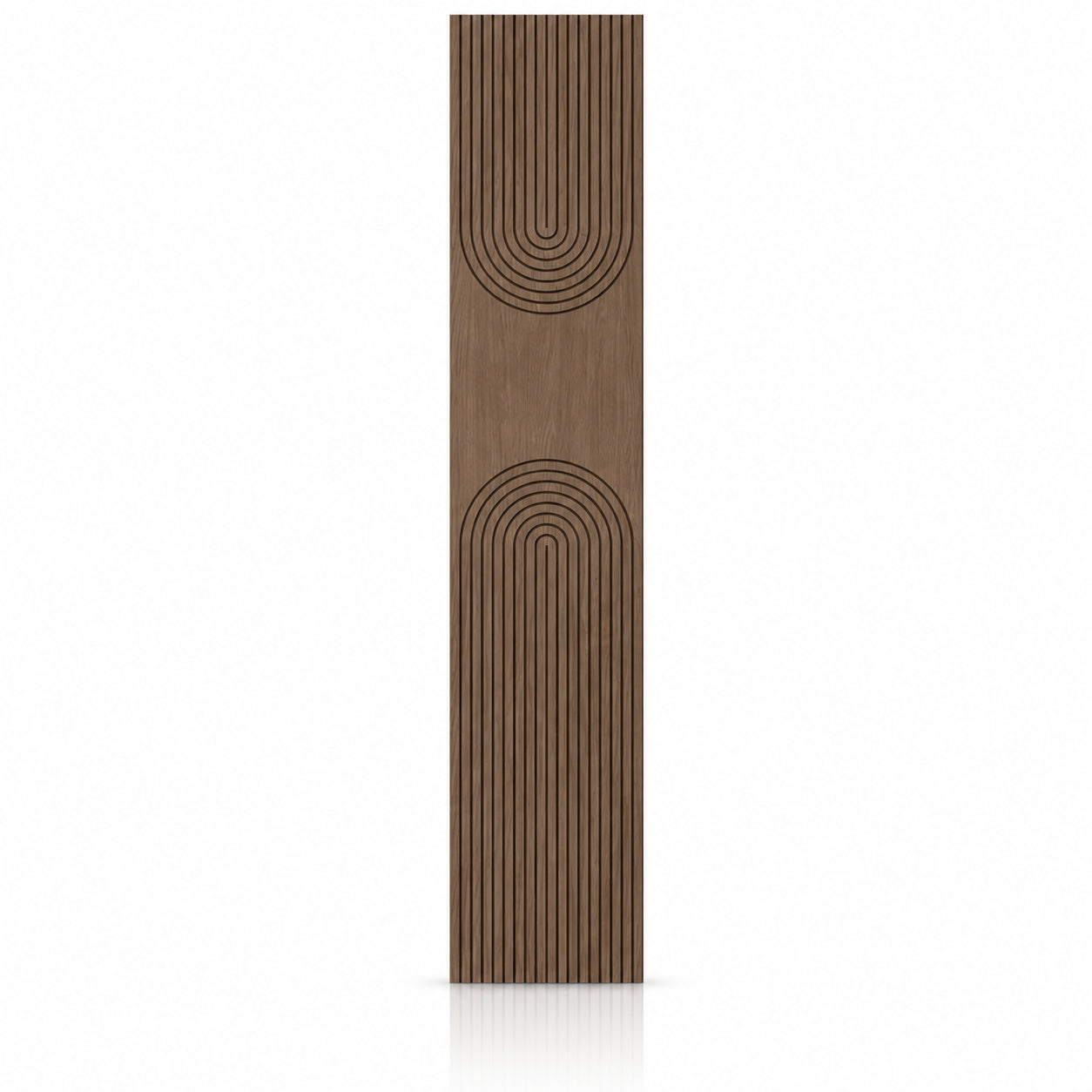 Close-up of Walnut GrooveCraft Model 16 MDF panel with curved milled pattern