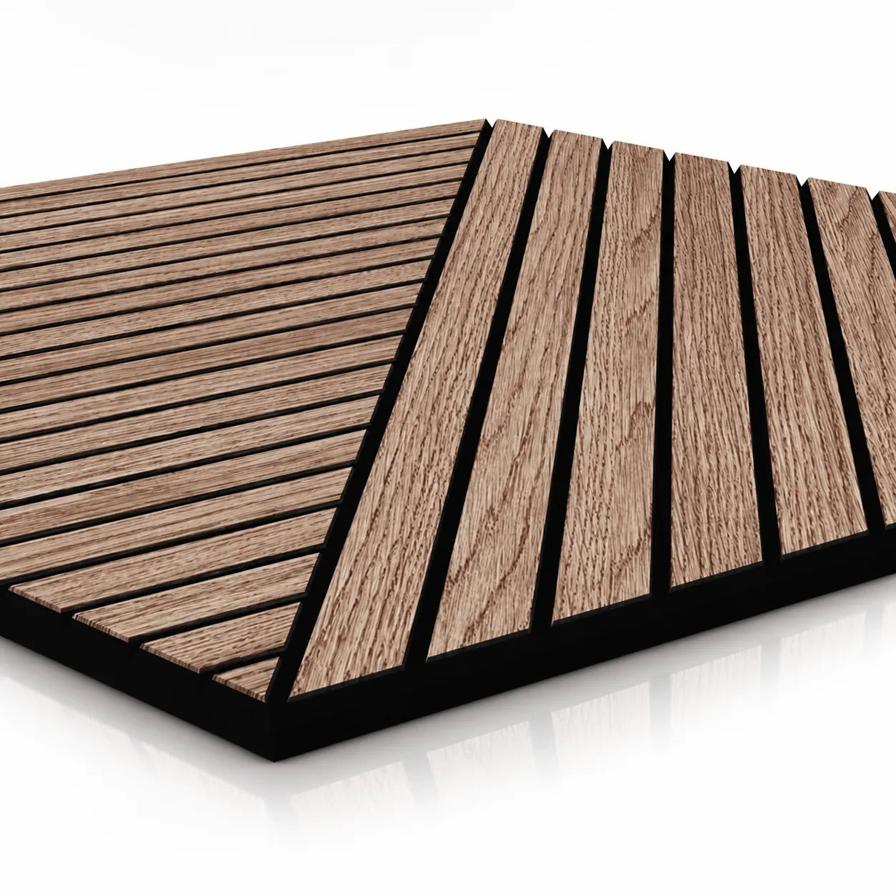 Close-up of Walnut GrooveCraft MDF acoustic panel slats