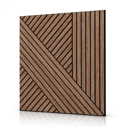 Walnut GrooveCraft MDF wall panel with geometric slat design