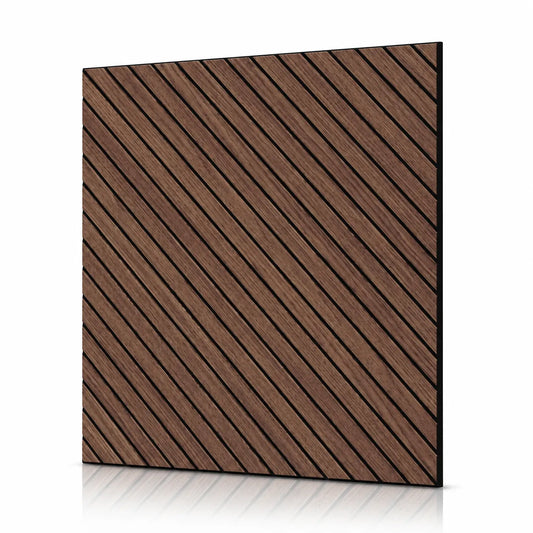 Walnut GrooveCraft MDF wall panel with diagonal slat design