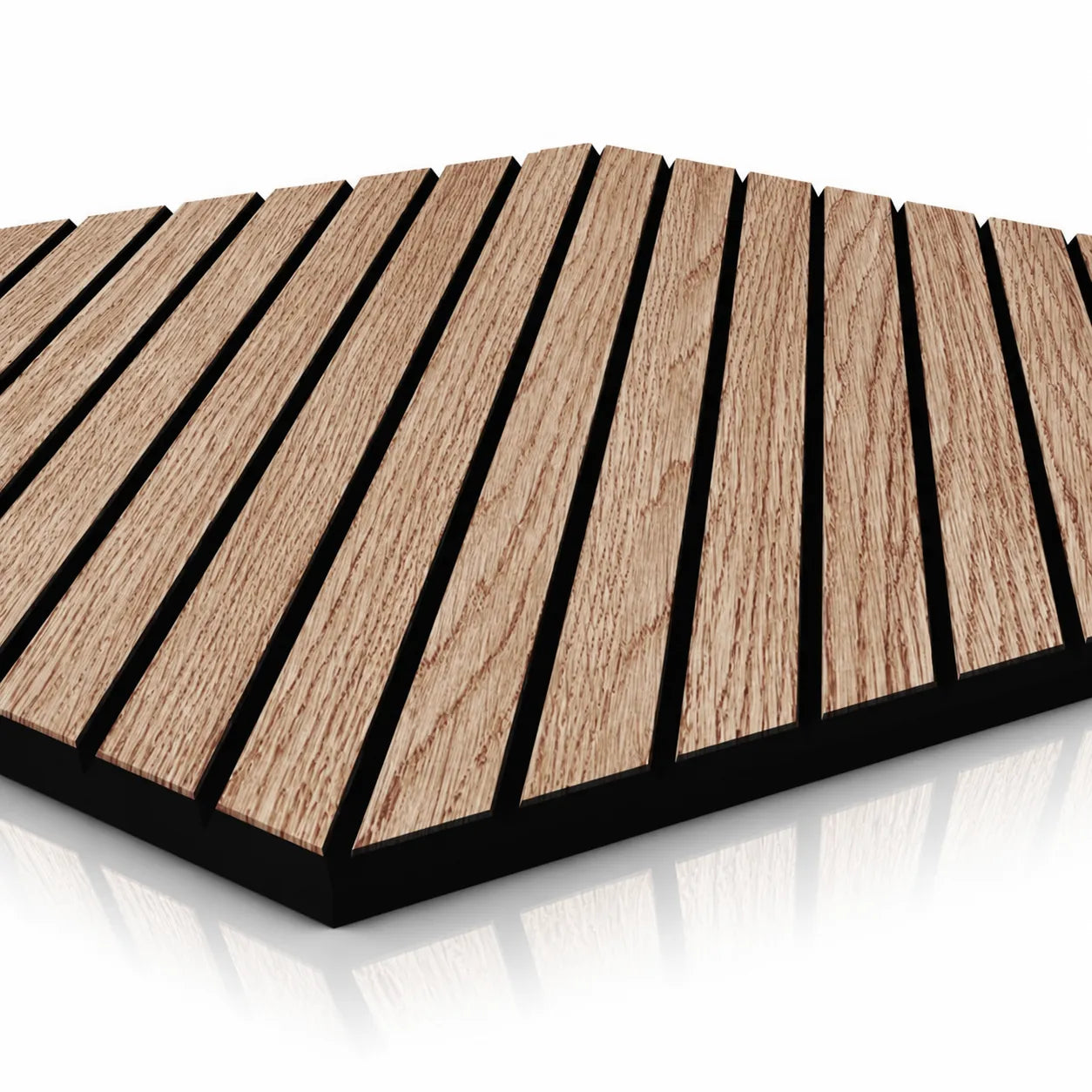 Close-up of Walnut GrooveCraft MDF panel with black MDF core