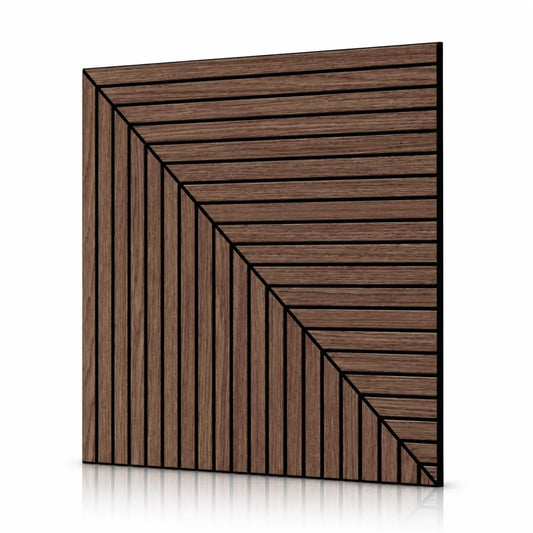 Walnut GrooveCraft Model 6 MDF wall panel with geometric slat design