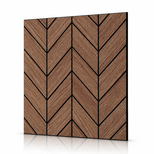 Walnut GrooveCraft Model 7 MDF wall panel with chevron design