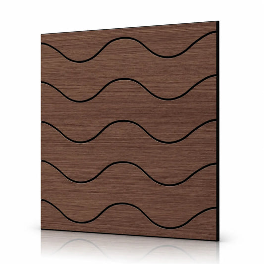 Walnut GrooveCraft Model 8 MDF wall panel 50 x 50 cm angled view