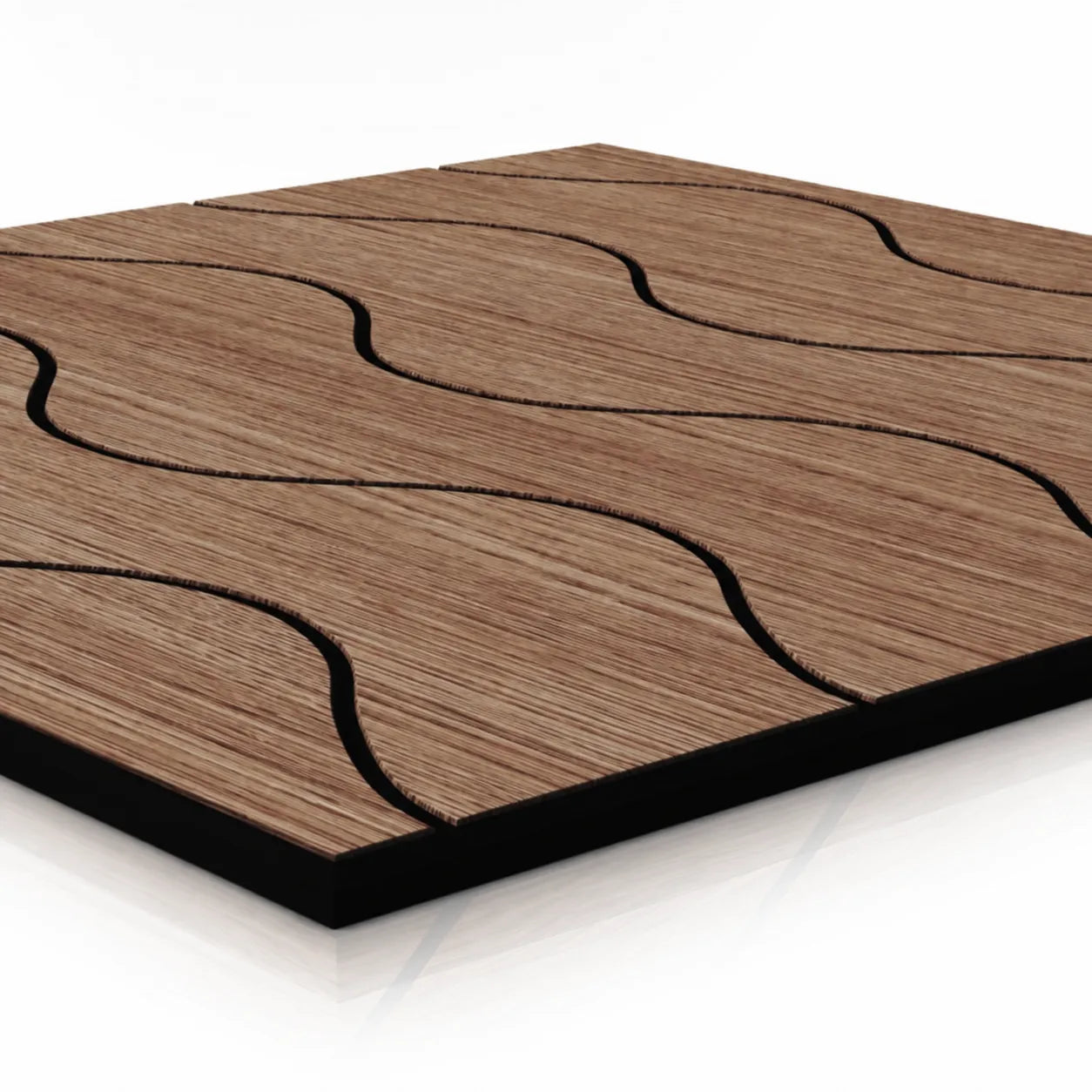 Close-up of Walnut GrooveCraft Model 8 MDF panel with wave pattern
