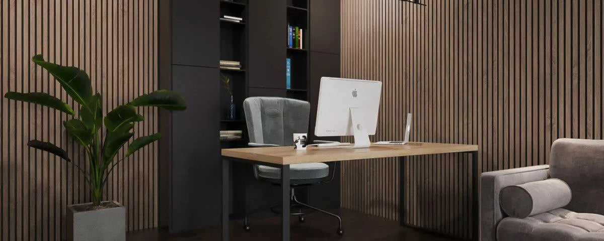 Walnut Acoustic Wood Slat Wall Panel in office interior DecorMania.eu