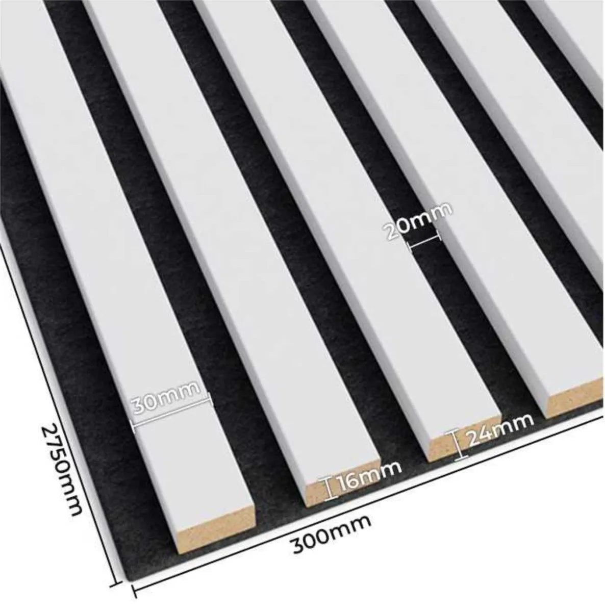 Acoustic Slatted Wall Panels White Matt  closeup on white background DecorMania.eu