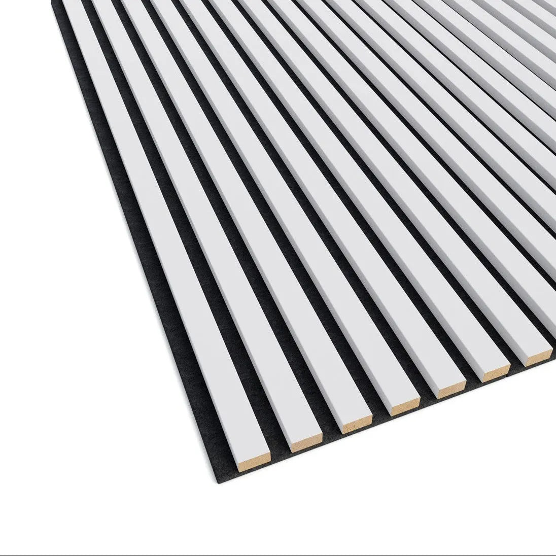 Acoustic Slatted Wall Panels White Matt  closeup on white background DecorMania.eu
