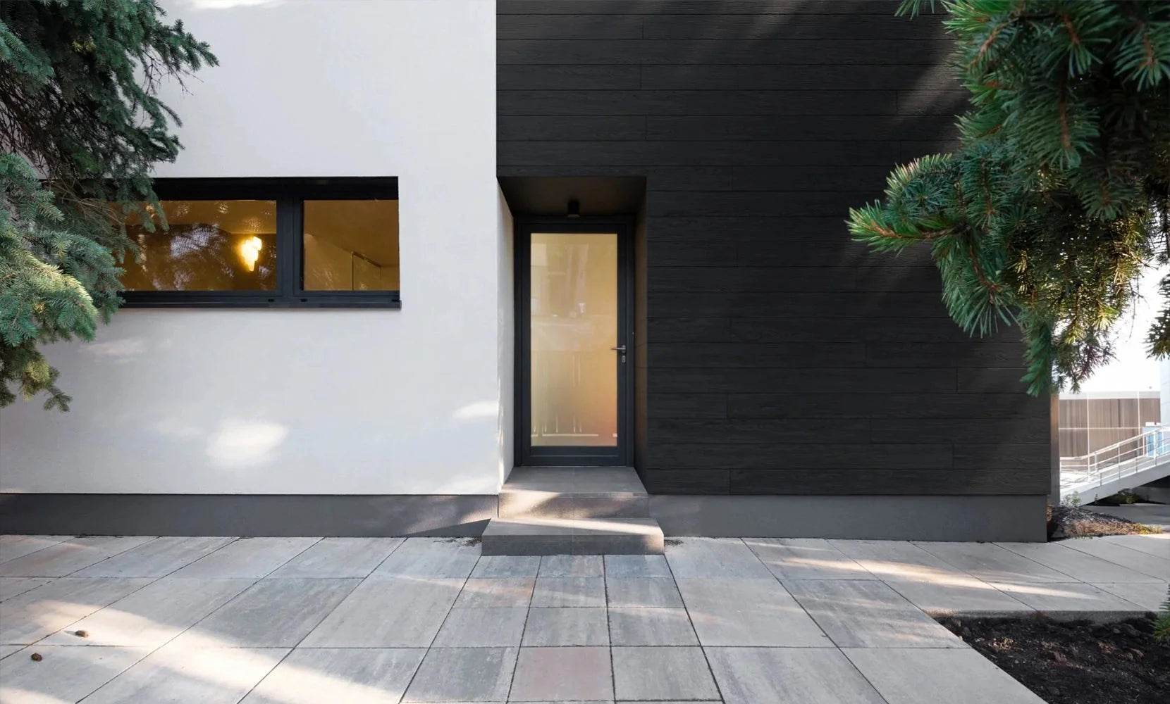 Wood Texture Flexible Wall Panels GRAPHITE on front house wall Decormania.eu