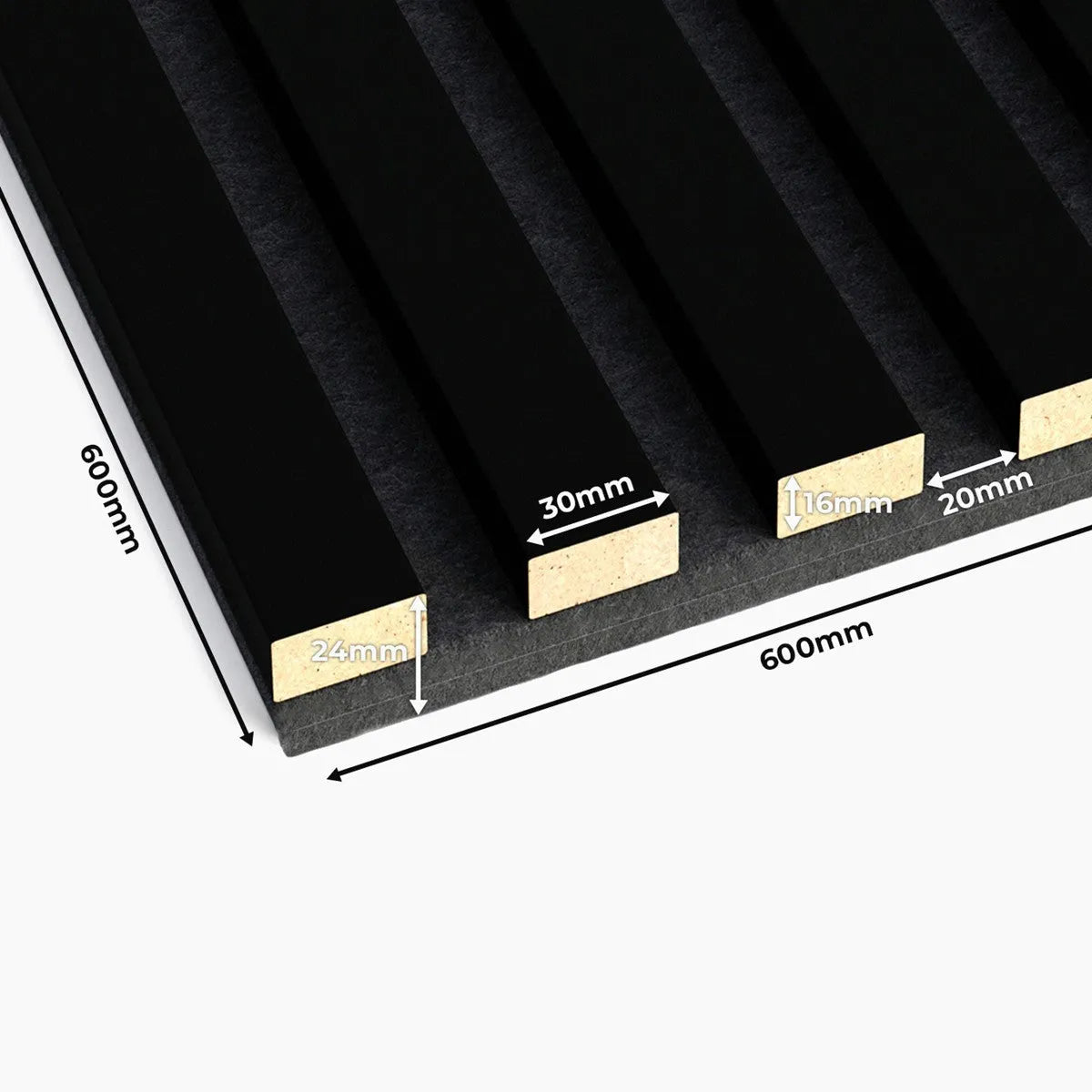 Wooden Acoustic Panels - BLACK Wall Slats on white background DecorMania.eu