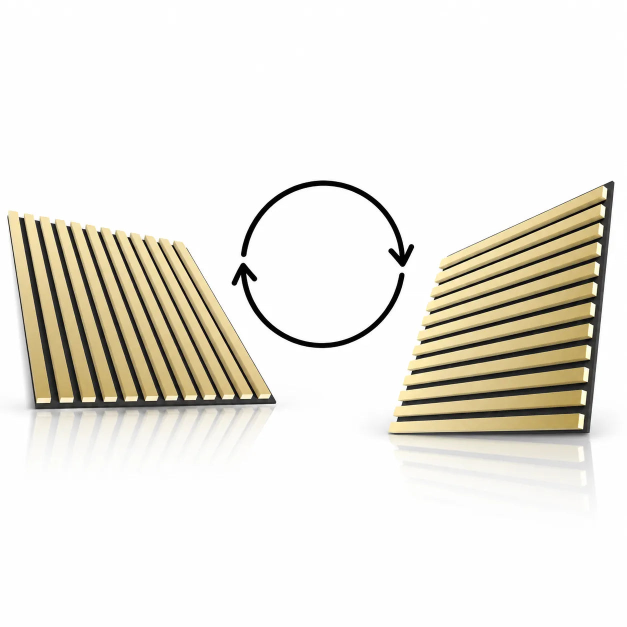 Gold Wall Slats with black felt backing and flexible orientation