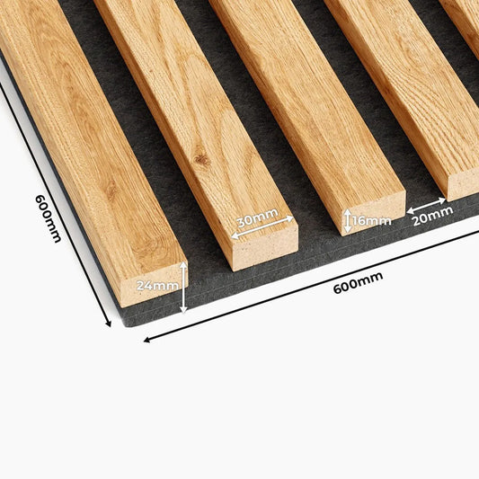 Wooden Acoustic Panels - NATURAL OAK Wall Slats on white background DecorMania.eu