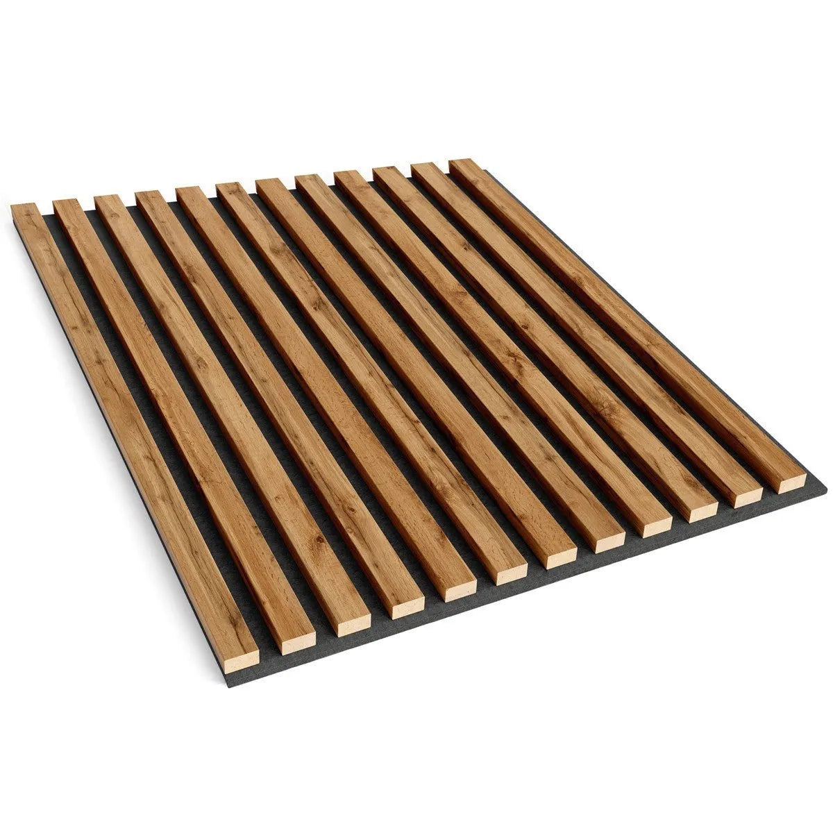 Wooden Acoustic Panels - RUSTIC OAK Wall Slats on white background DecorMania.eu