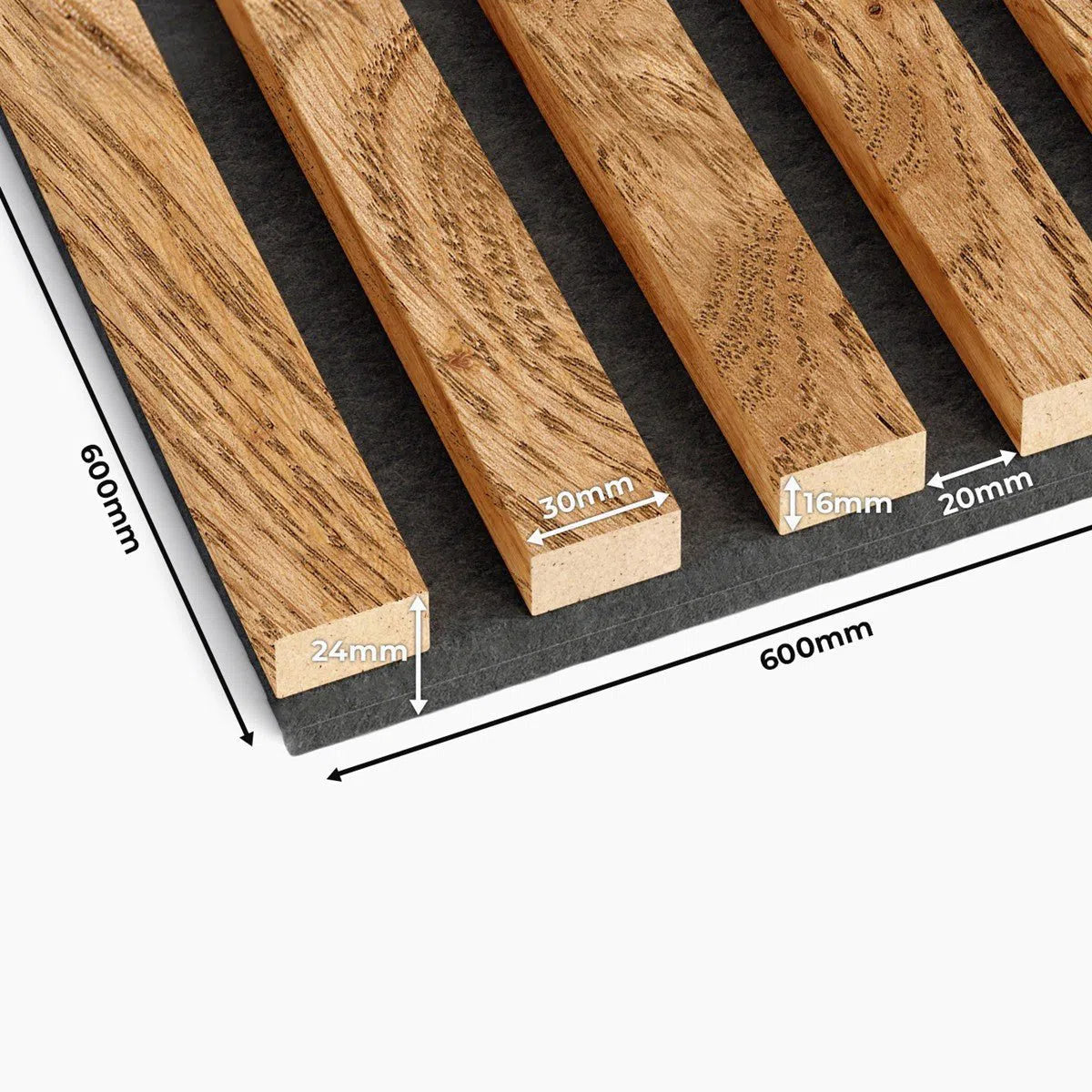 Wooden Acoustic Panels - VENEERED OAK Wall Slats on white background DecorMania.eu