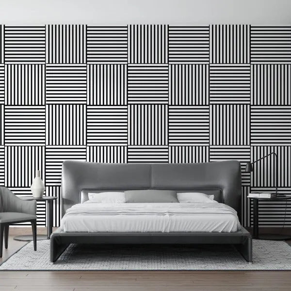 Wooden Acoustic Panels - WHITE Wall Slats in bedroom interior DecorMania.eu