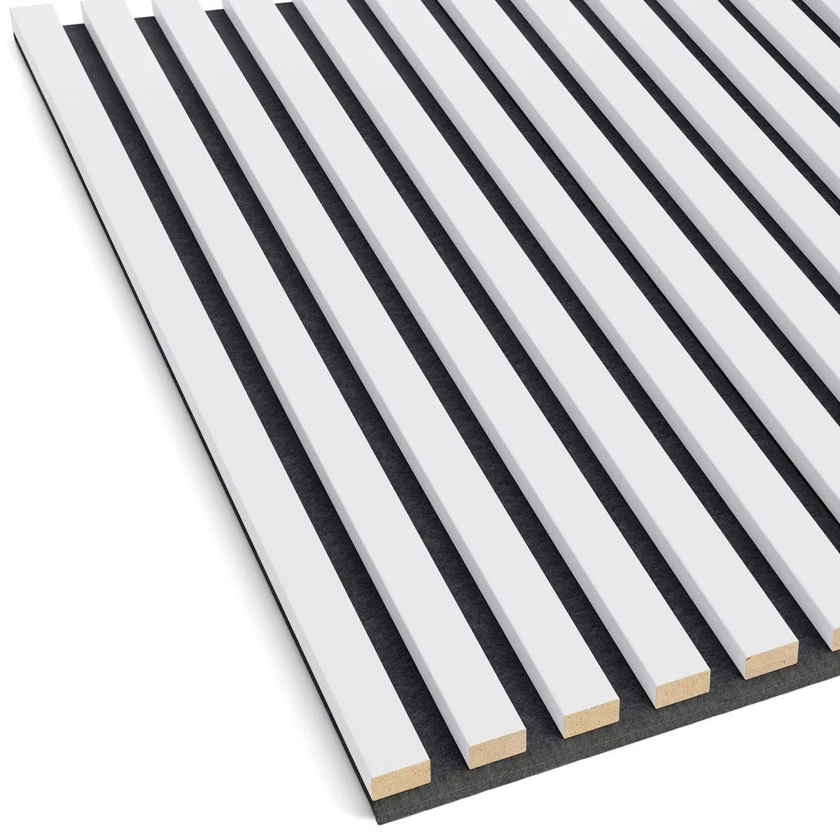 Wooden Acoustic Panels - WHITE Wall Slats on white background DecorMania.eu