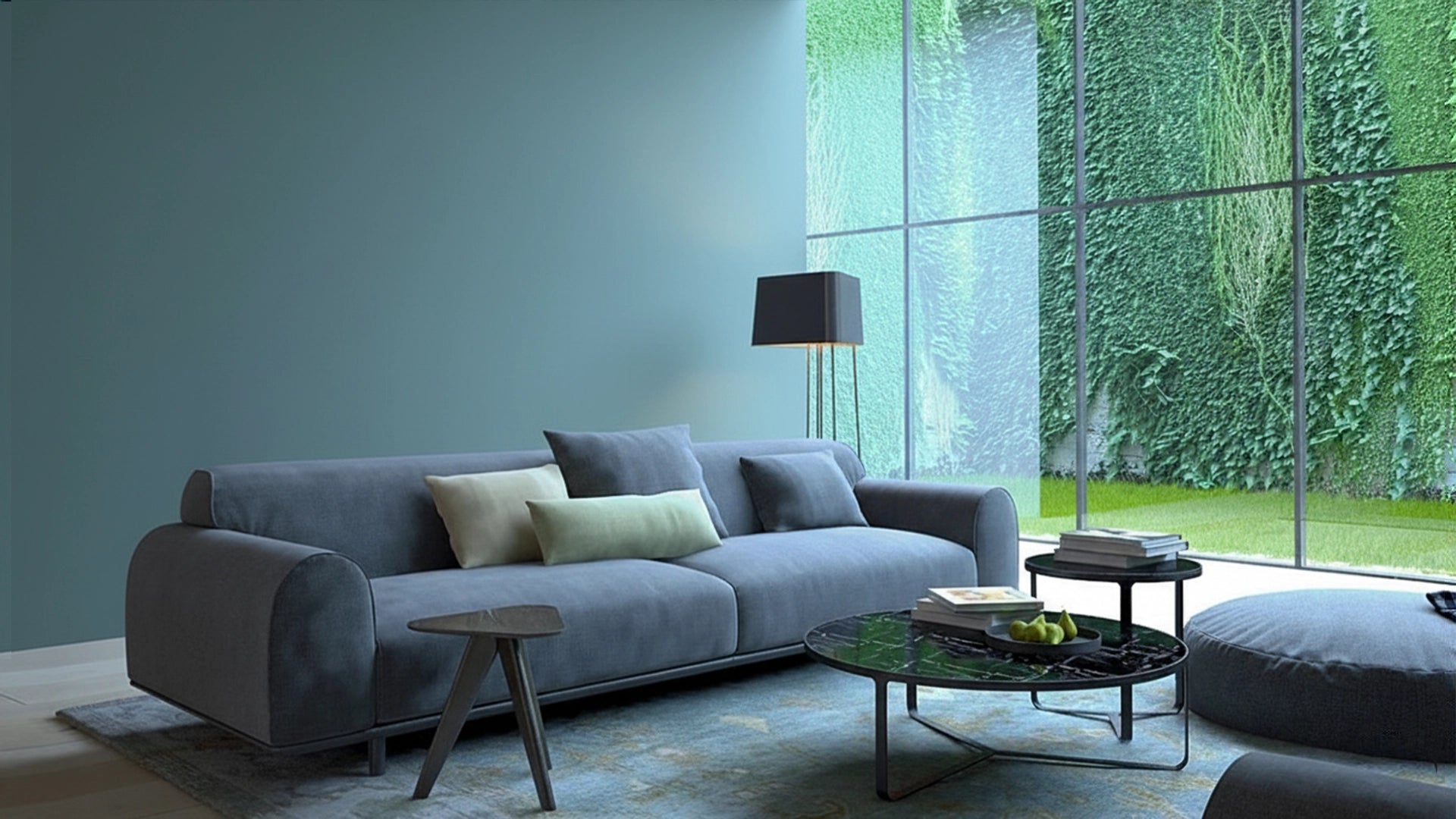 THE WIND Polystyrene Wall Art – 3D Decorative Panels as teal accent wall in living room interior DecorMania.eu