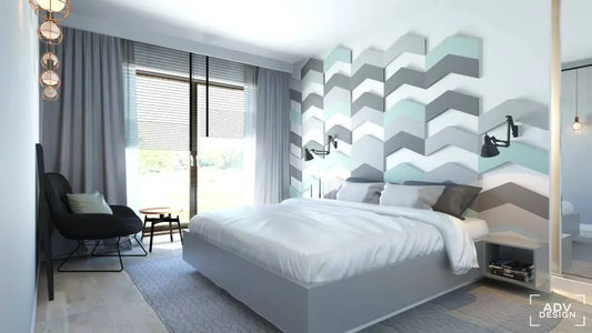 CHEVRON Acoustic Soft 3D Wall Panel in bedroom interior Decormania.eu