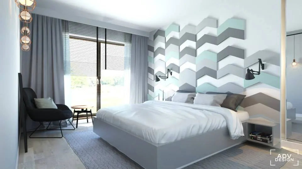 CHEVRON Acoustic Soft 3D Wall Panel in bedroom interior Decormania.eu