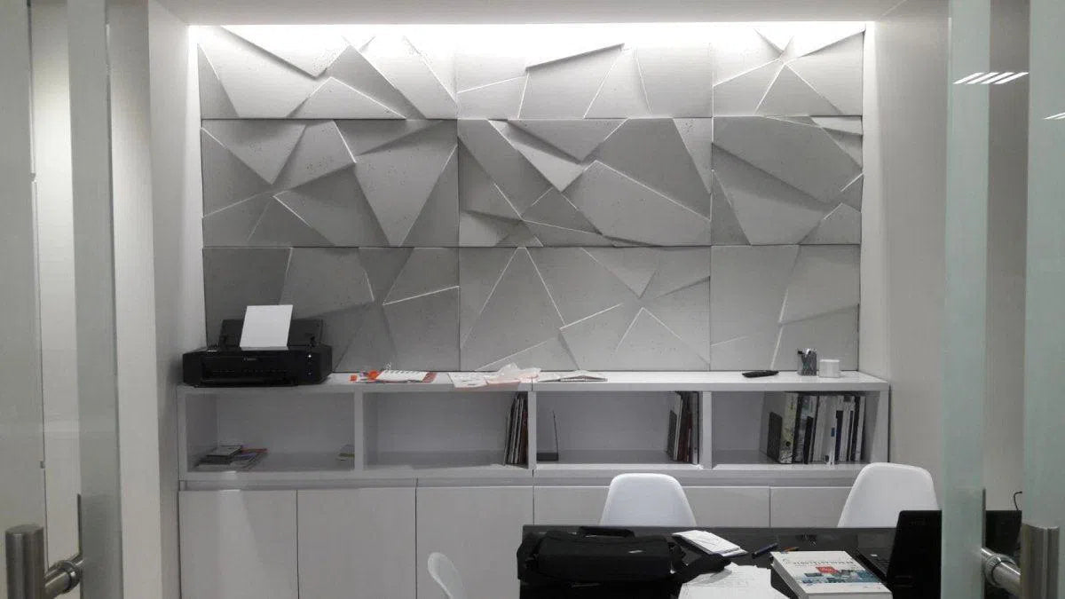 Concrete 3D Wall Panel CRYSTAL accent wall in office interior DecorMania.eu