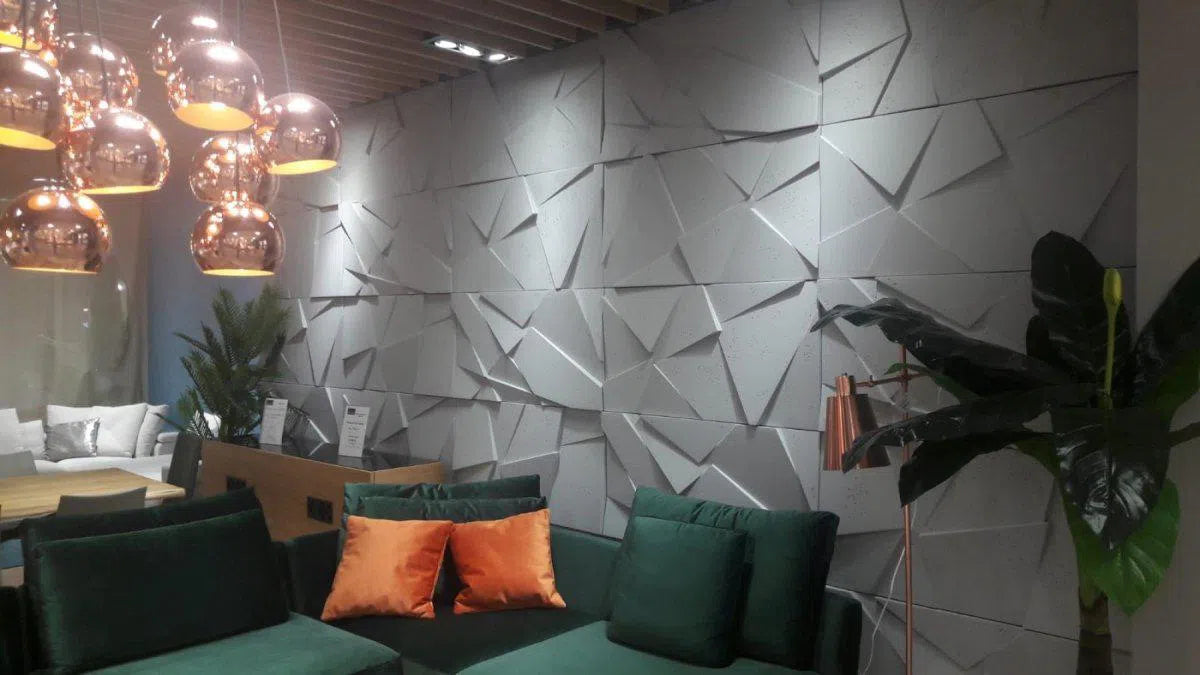 Concrete 3D Wall Panel CRYSTAL grey colour accent wall DecorMania.eu
