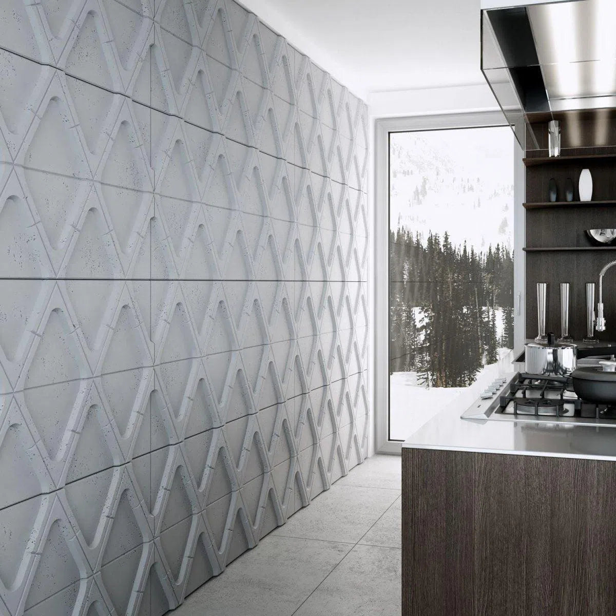 Concrete 3D Wall Panel DIAMONDS in modern interior DecorMania.eu