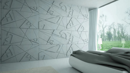 Concrete 3D Wall Panel GRAPHICS in white modern interior DecorMania.eu