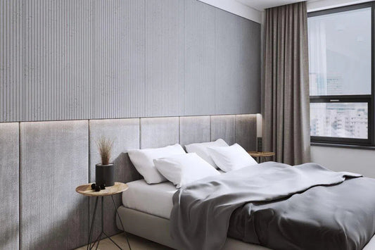 Concrete 3D Wall Panel GROOVE in bedroom interior DecorMania.eu
