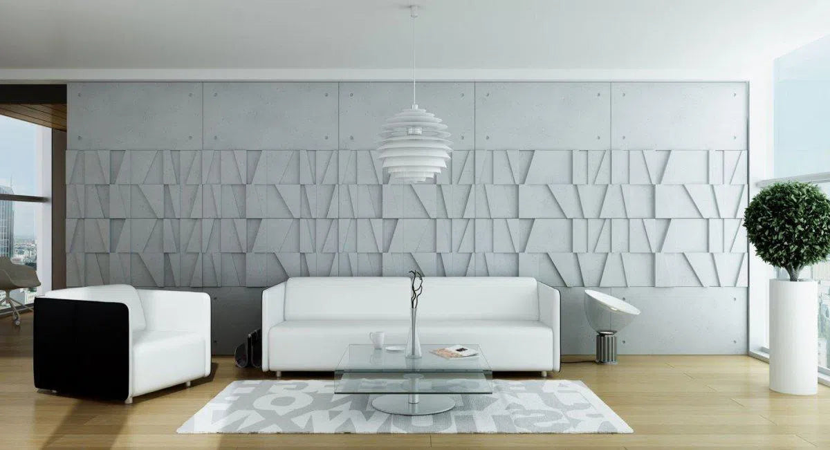 Concrete 3D Wall Panel MULTI BOOKCASE in living room interior DecorMania.eu