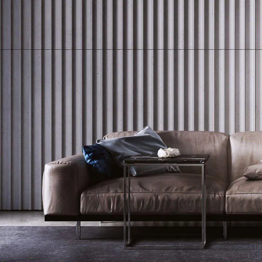 Concrete 3D Wall Panel RIFT L in modern living room interior DecorMania.eu