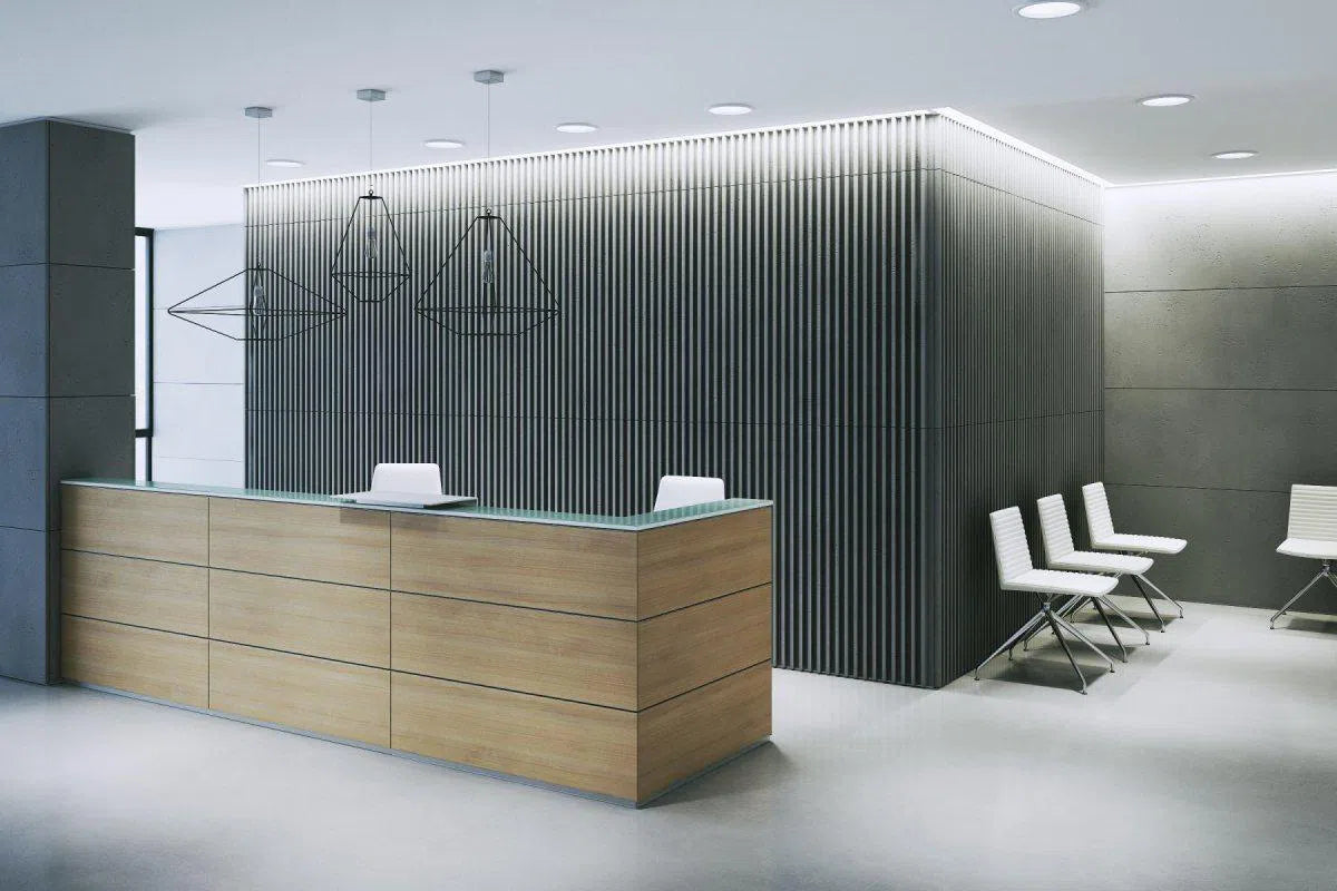 Concrete 3D Wall Panel RIFT M in modern waiting room interior DecorMania.eu