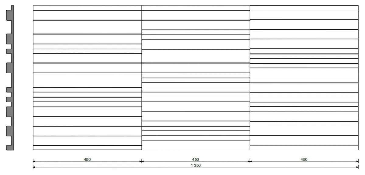 Concrete 3D Wall Panel RIFT MIXED dimensions on white background DecorMania.eu