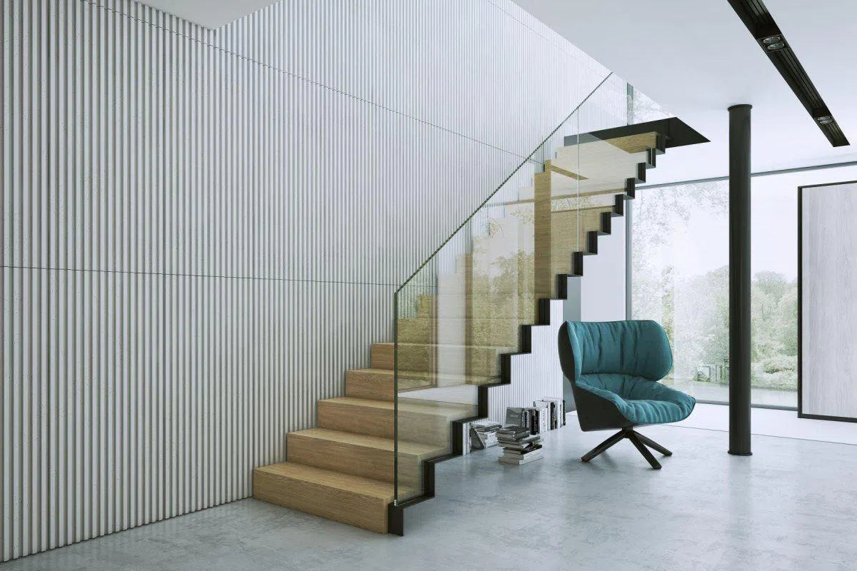Concrete 3D Wall Panel RIFT S in white colour interior DecorMania.eu