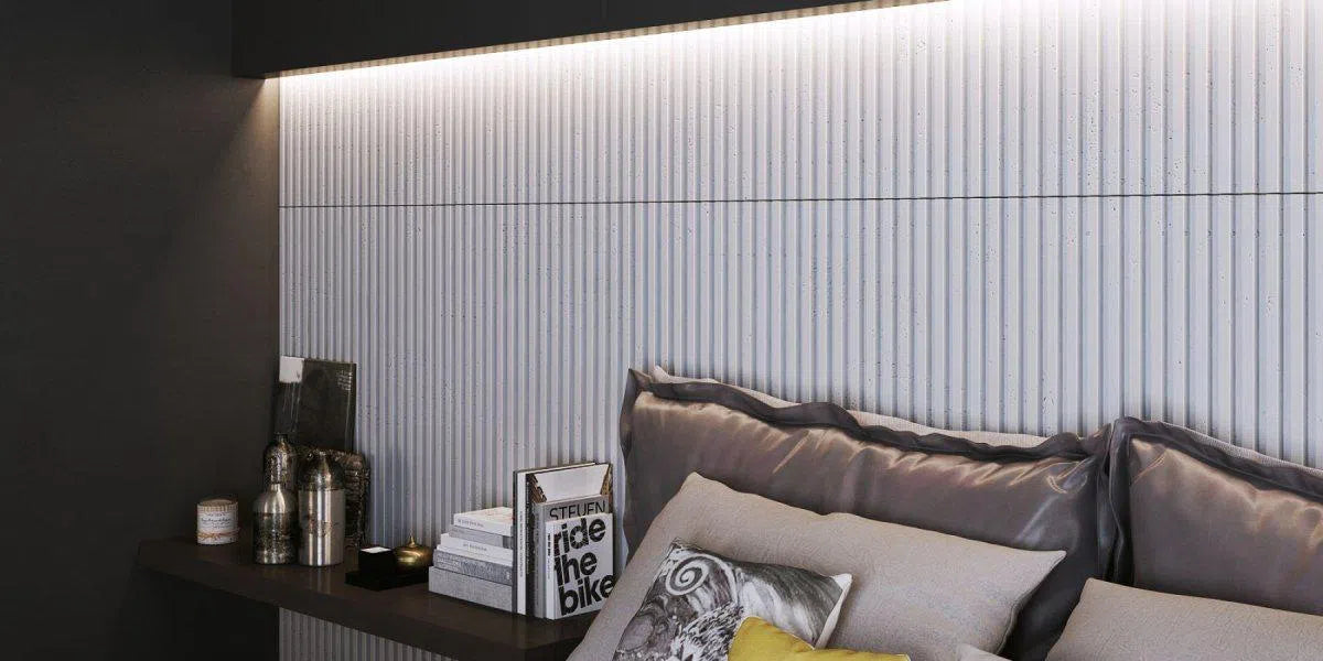 Concrete 3D Wall Panel RIFT S in modern interior DecorMania.eu