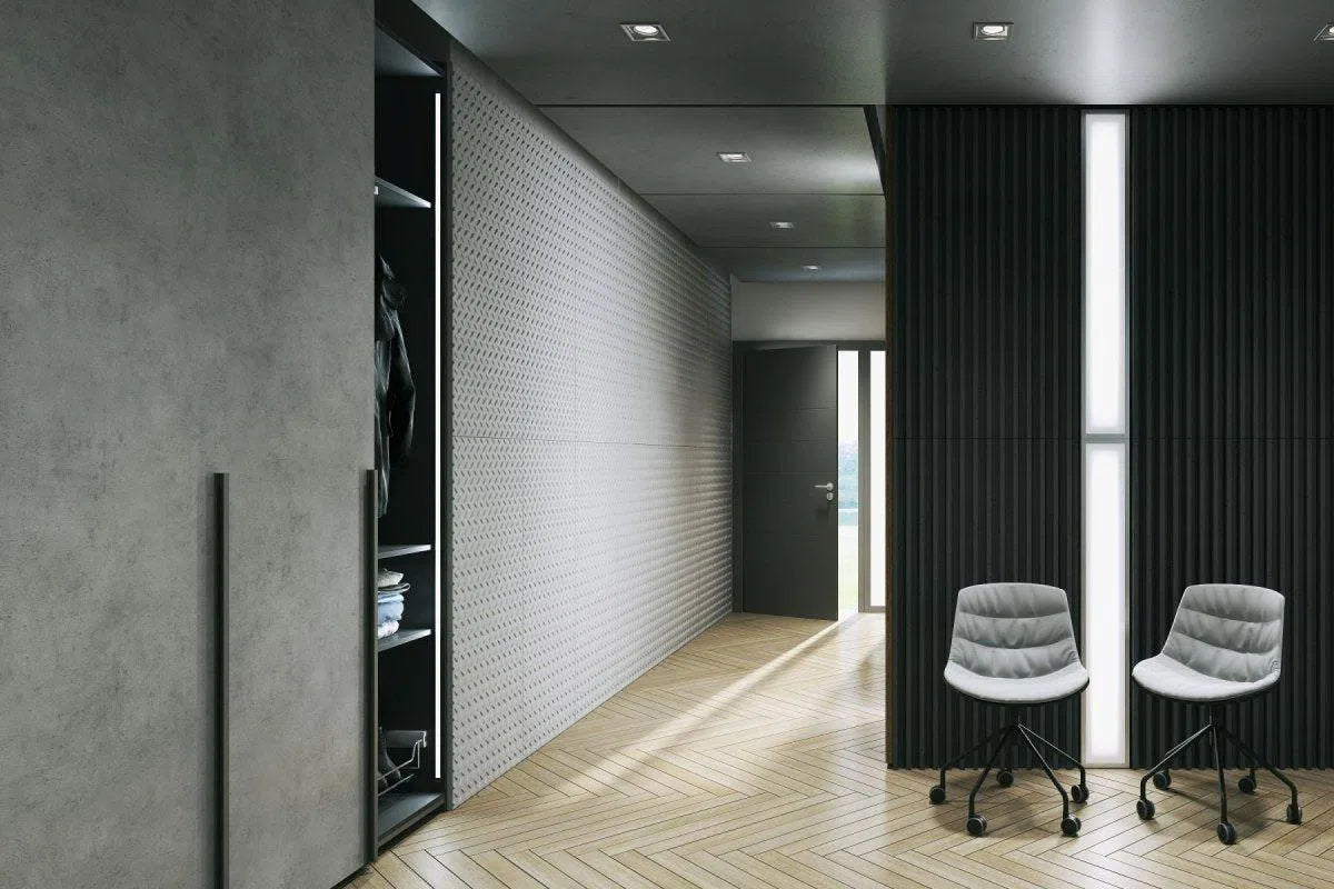 Concrete 3D Wall Panel STEEL SHEET in modern grey colour interior DecorMania.eu