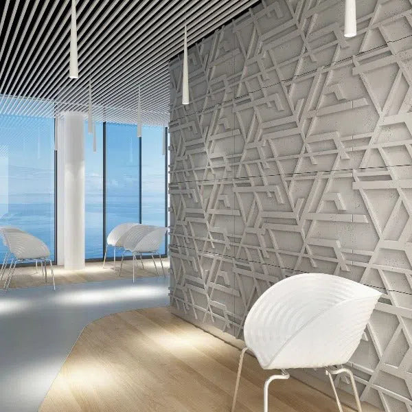 Concrete 3D Wall Panel STELLAR in living room interior DecorMania.eu