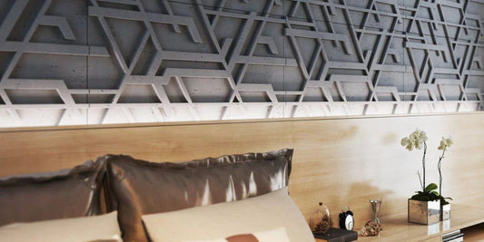 Concrete 3D Wall Panel STELLAR in bedroom interior DecorMania.eu