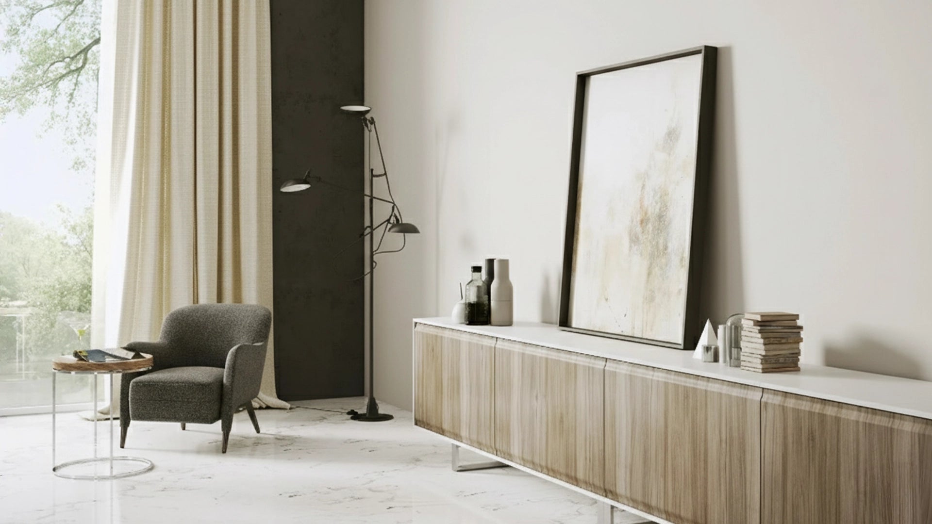 Concrete Cladding HERRINGBONE Wall Panels in modern living room interior DecorMania