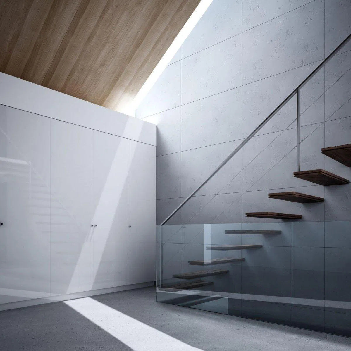 Concrete Wall Panel EXTERIOR 150 x 75 cm in modern interior with stairs DecorMania.eu