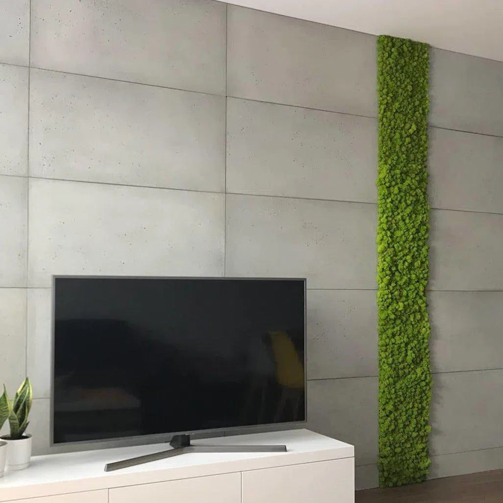 Concrete wall panel sample book in living room interior DecorMania.eu